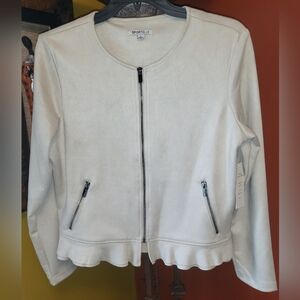 Women's Microsuede Cream Blazer  Chic Double Ruffled Bottom By Sportelle